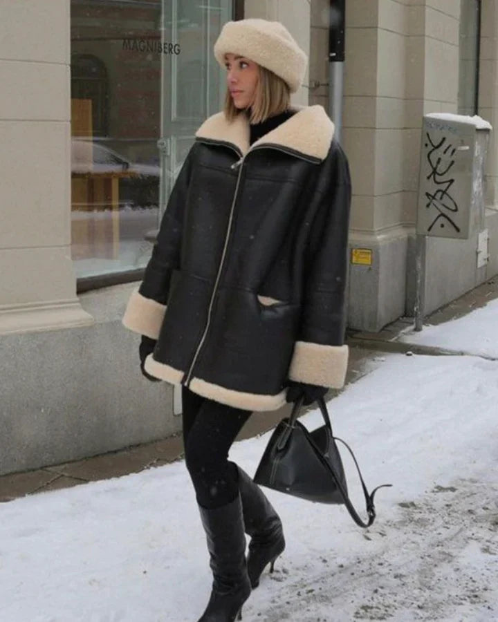 Kayla | Women Winter Zip-Up Faux Leather Coat