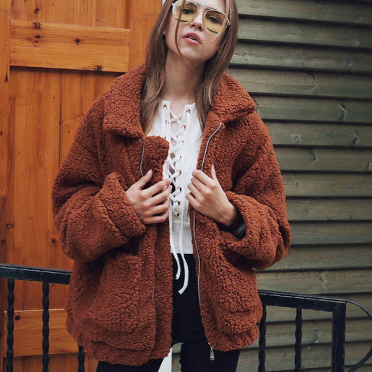 Imogen | Fuzzy Jacket with Zipper and Pockets