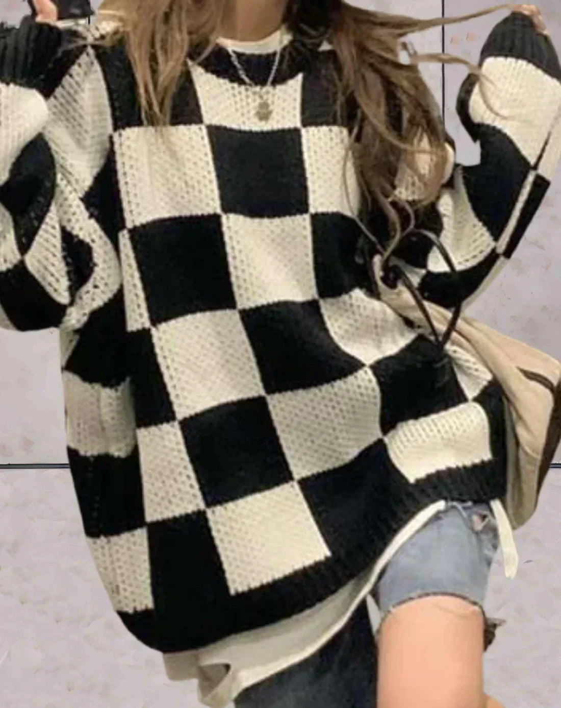 Ashley | Women Winter Checkered Knit Sweater