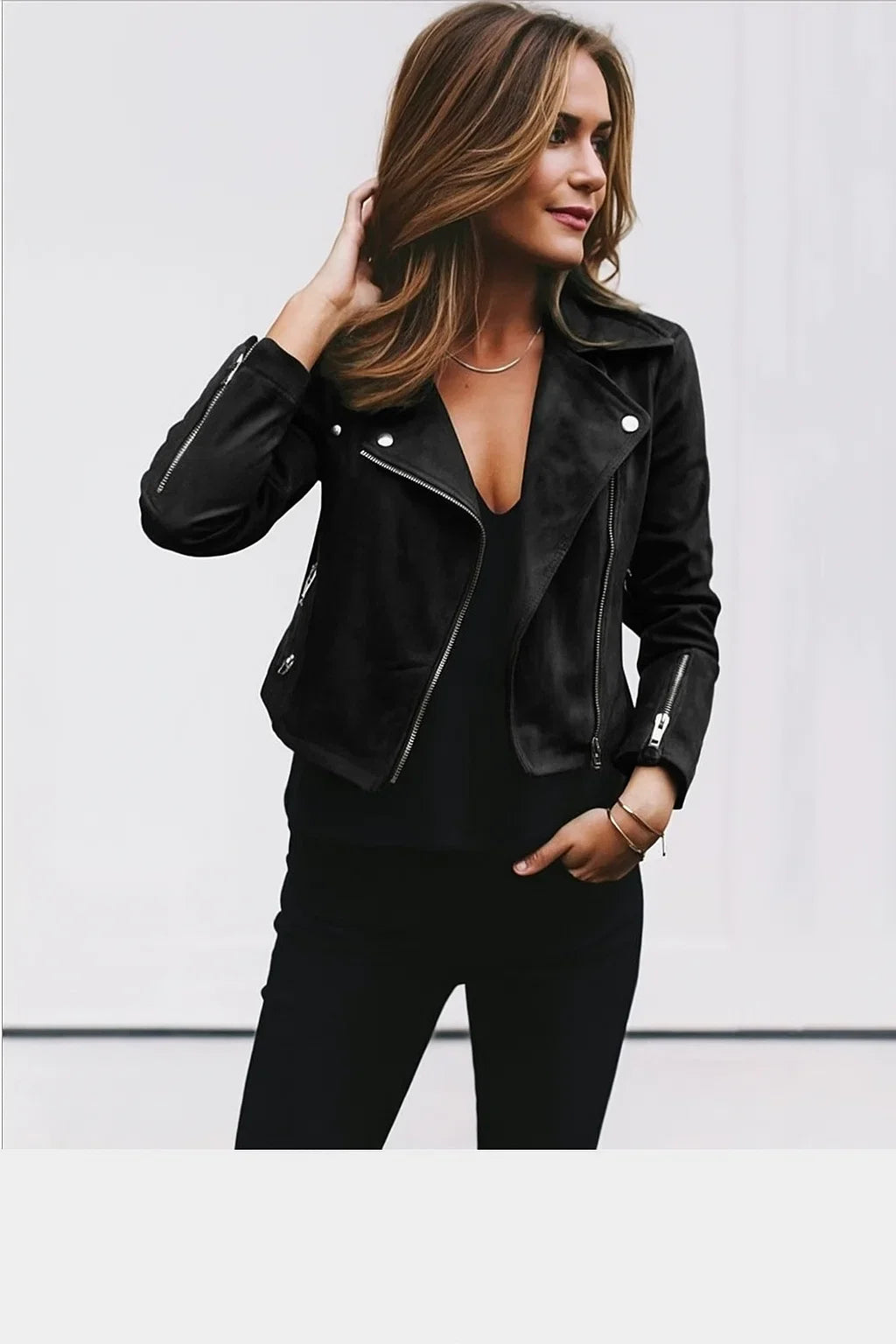 Avery| Winter Women’s Suede Biker Jacket with Zippers