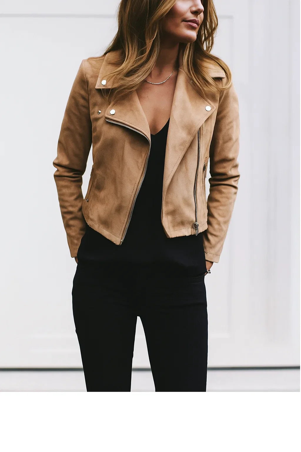 Avery| Winter Women’s Suede Biker Jacket with Zippers
