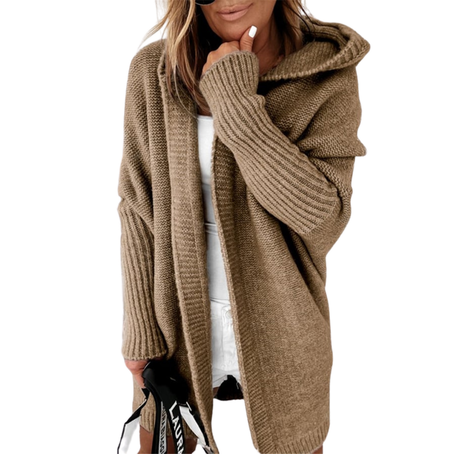 Emma | Women’s Winter Knit Hooded Open Cardigan Coat