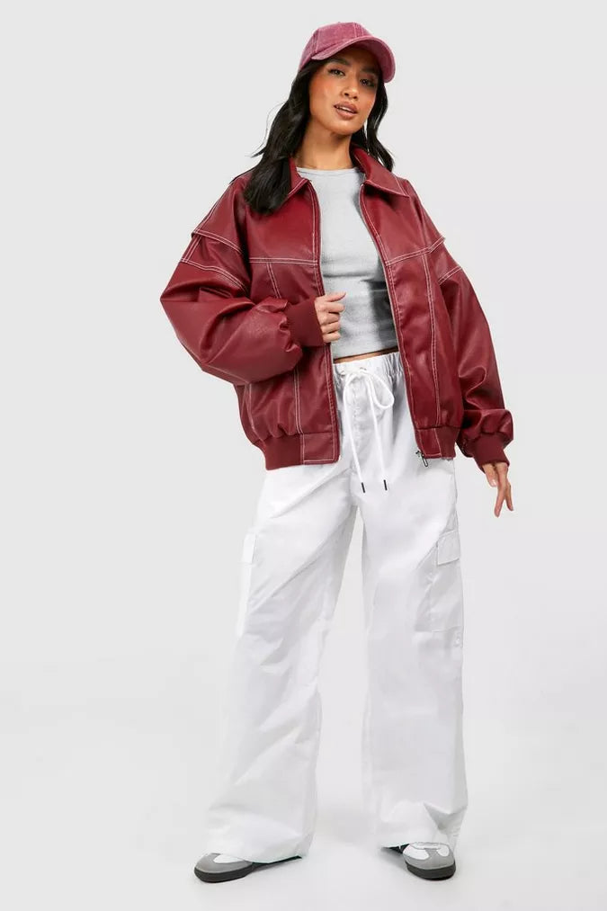 Kimberly | Leather Bomber Jacket with Oversized Fit