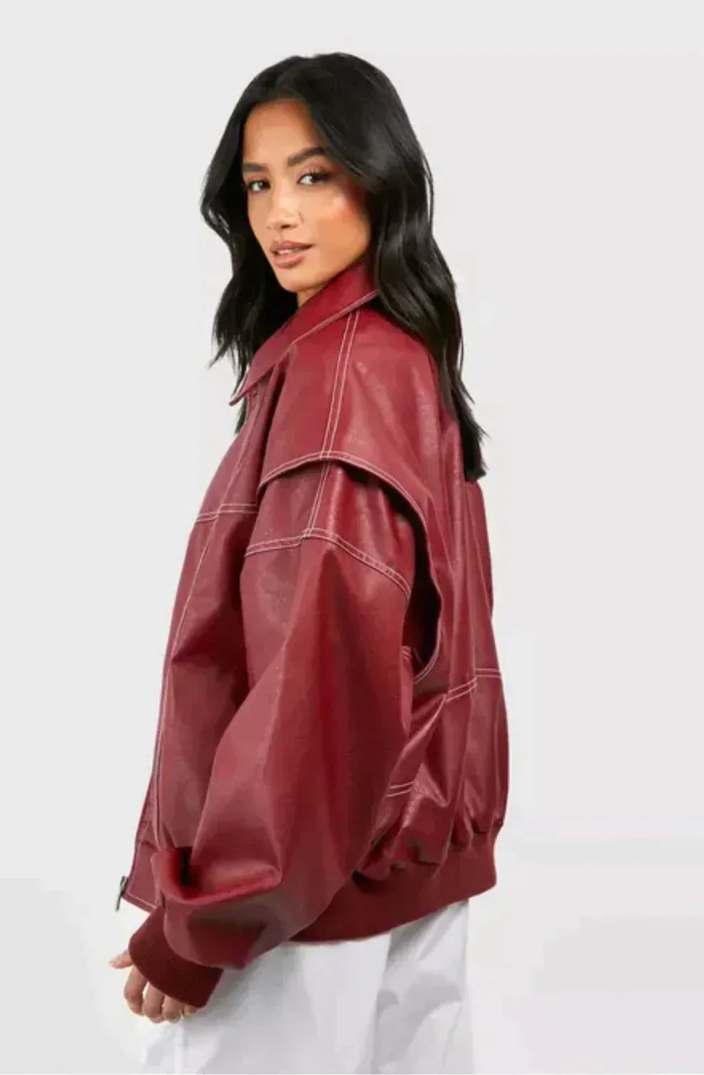 Kimberly | Leather Bomber Jacket with Oversized Fit