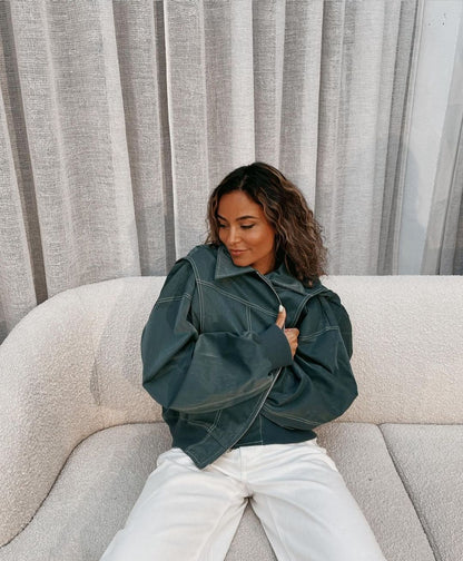 Kimberly | Leather Bomber Jacket with Oversized Fit