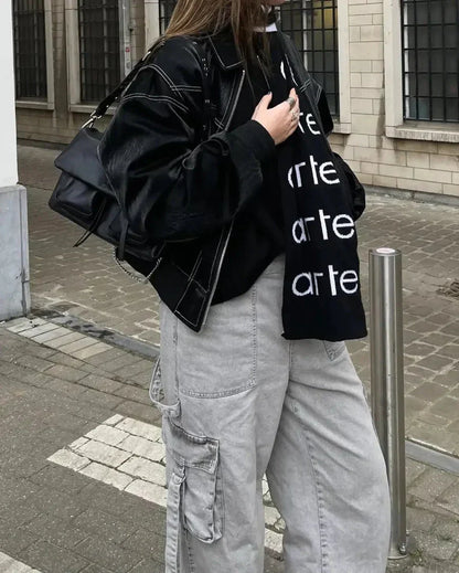 Kimberly | Leather Bomber Jacket with Oversized Fit