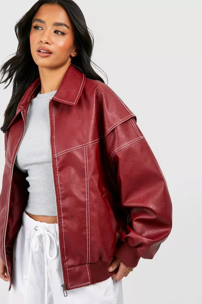 Kimberly | Leather Bomber Jacket with Oversized Fit