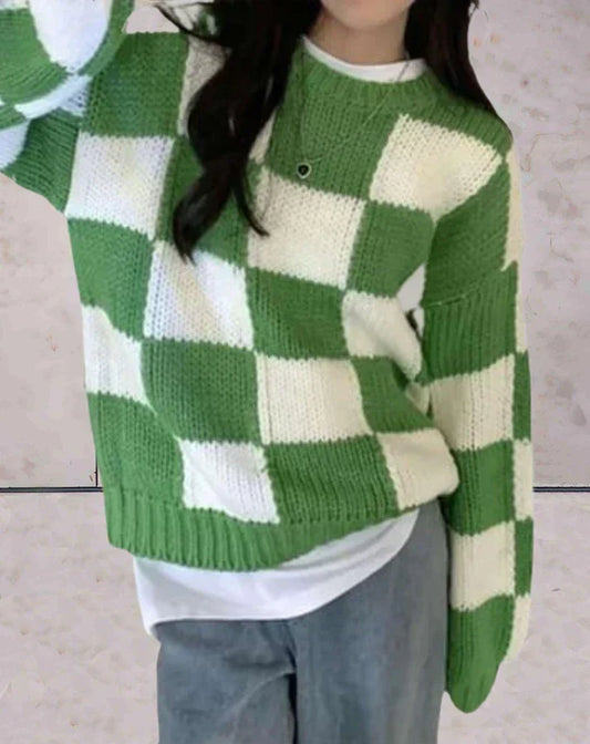 Ashley | Women Winter Checkered Knit Sweater