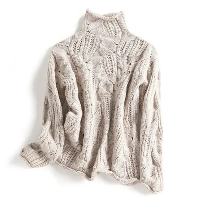 Giselle | Turtleneck Cable Knit Sweater with Texture