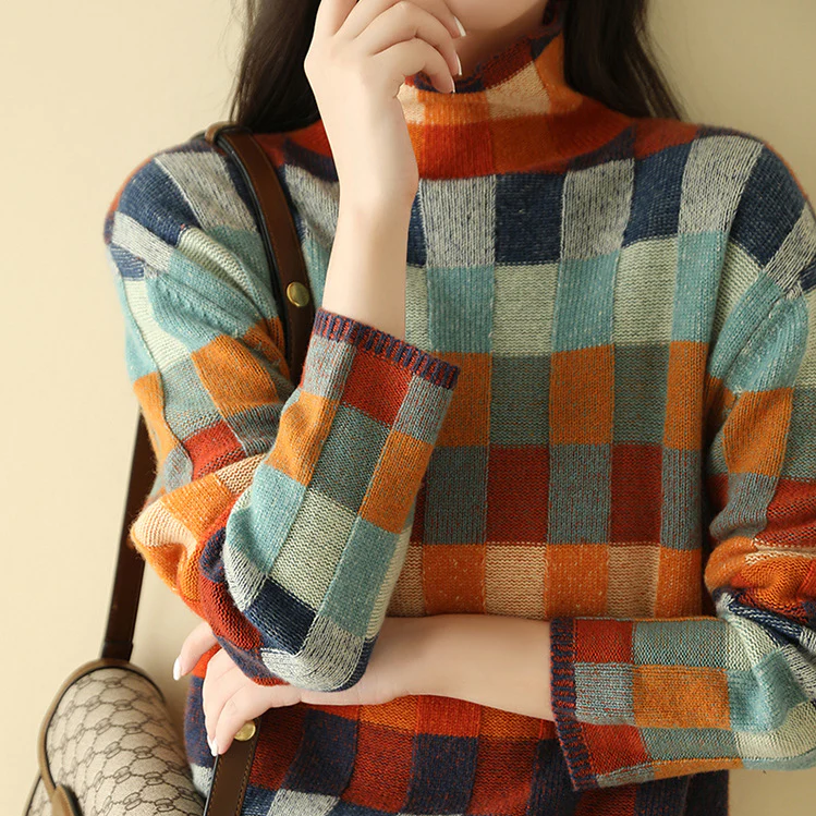 Madison | Women Winter Color-Block Plaid Sweater