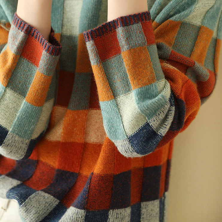 Madison | Women Winter Color-Block Plaid Sweater