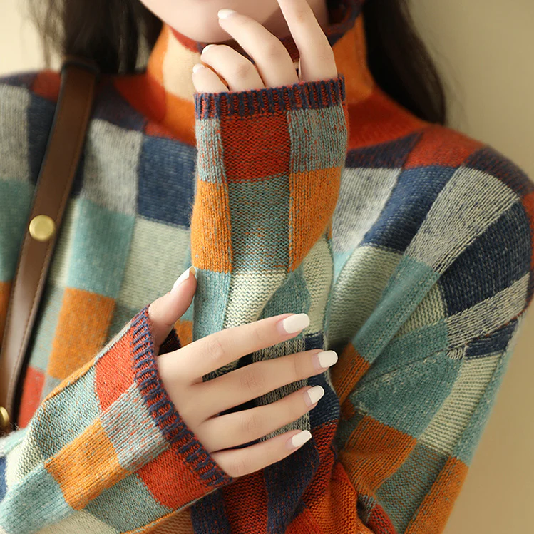 Madison | Women Winter Color-Block Plaid Sweater