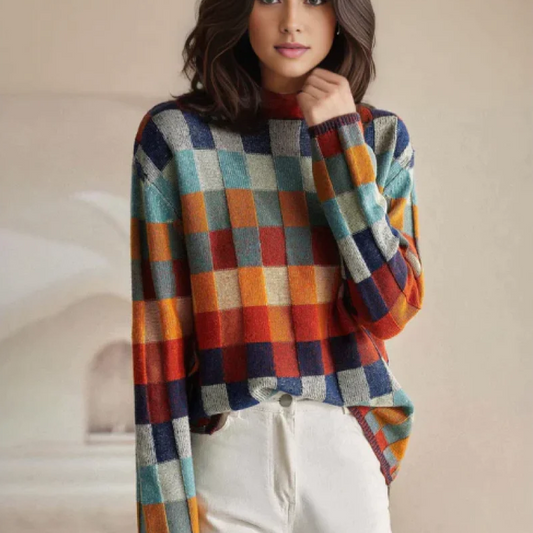 Madison | Women Winter Color-Block Plaid Sweater